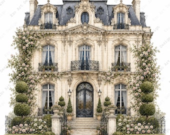 French House Clipart, Watercolor Paris Building Printable, Vintage Mansion Art (Digital Download)