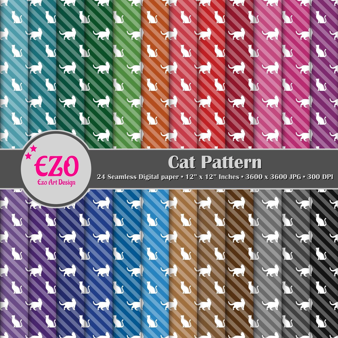 Paper Chain Cat Pattern Cat Pattern Digital Paper Pack, Scrapbook Printable Papers (instant ...