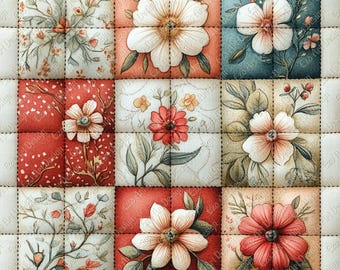 Clipart floral patchwork courtepointe, 10 JPG, AI Art (téléchargement numérique)