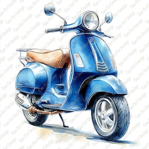 Watercolor Scooter Clipart, 10 High Quality JPG, Vintage Motorbike, Electric Scooter, Retro Motorcycle Digital Download, junk journal Kit