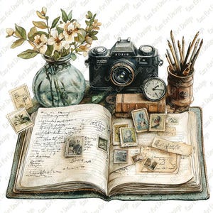 Travel Journal Clipart, Worn Notebook Art, Vintage Diary (Digital Download)