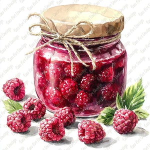 Vintage Marmeladenglas Clipart, 10 hochwertige JPG, Fruchtmarmelade, Frühstück Essen, leckere Marmeladengläser Digital Download, Junk Journal Kit