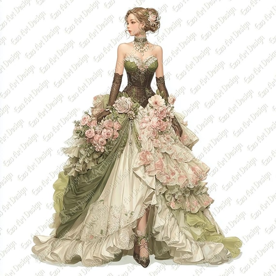 fashion dress clipart Girl in a dress sketch. Fashion vector clipart