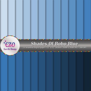Shades Of Boho Blue Digital Paper Pack, 24 Papers, Scrapbook Papers, Seamless Texture, Printable Papers, Commercial Use, Instant Download