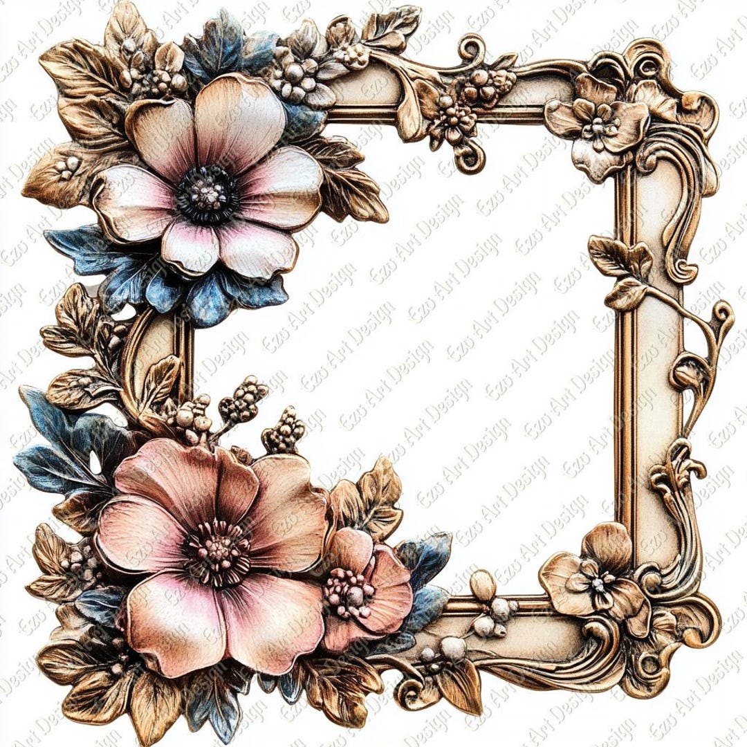 Floral Victorian Frame Clipart, Gold Wedding Frame (digital Download ...