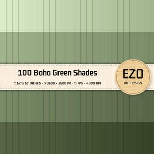 Boho Green Digital Paper Pack, Solid Color Sheets, Scrapbook Supplies, 100 JPGs, Instant Download