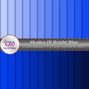 Shades Of Bright Blue Digital Paper Pack, 24 Papers, Scrapbook Papers, Printable Papers, Commercial Use, craft supplies, Instant Download