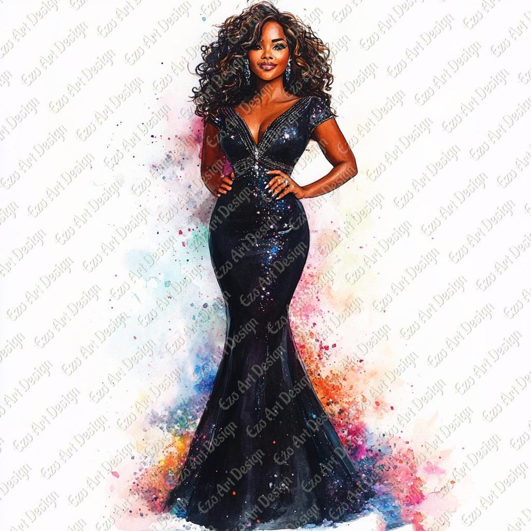 Watercolor Gown Clipart, Elegant Woman, Fashion Illustration (digital ...