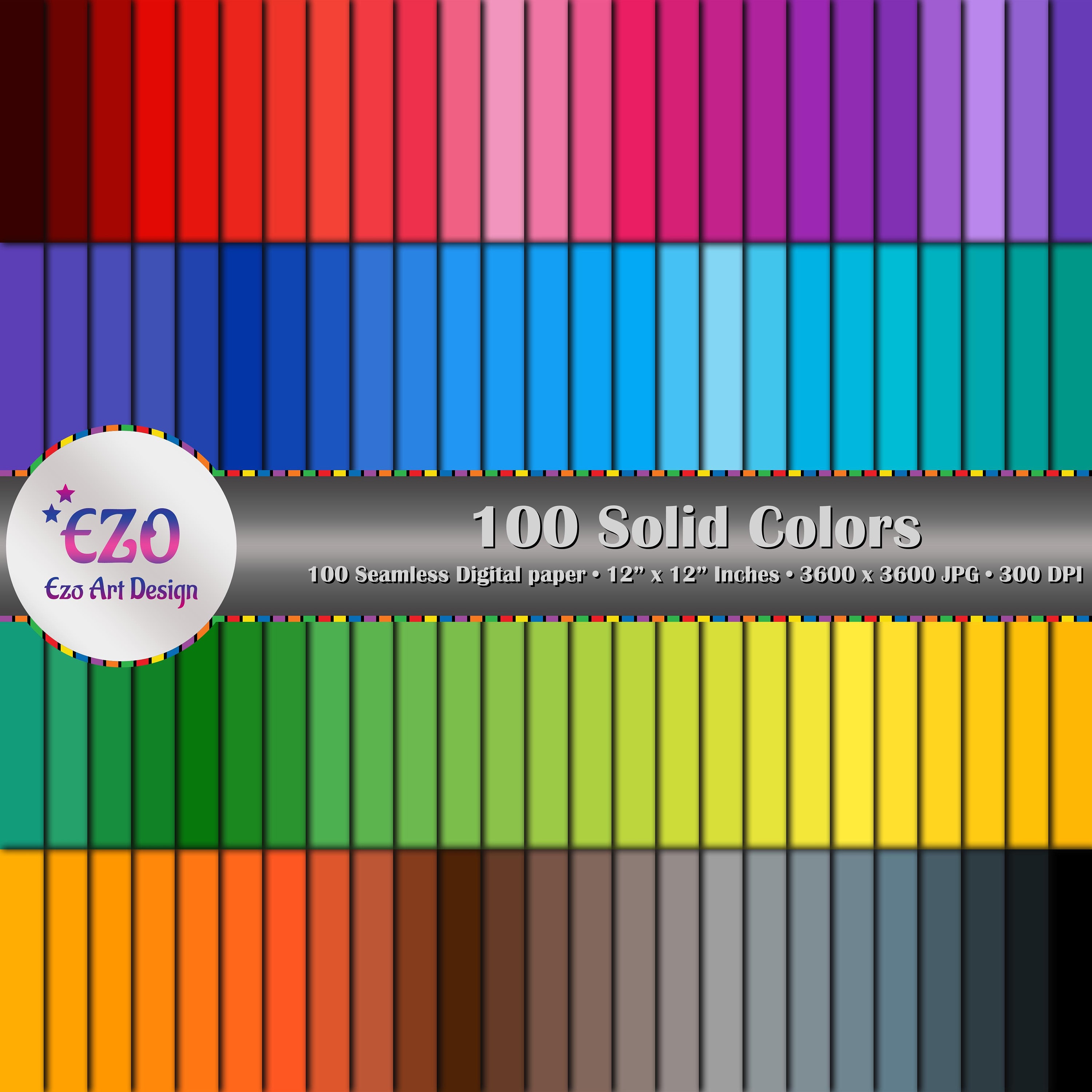 100 Solid Colors Digital Paper Pack, Scrapbook Printable Papers ...