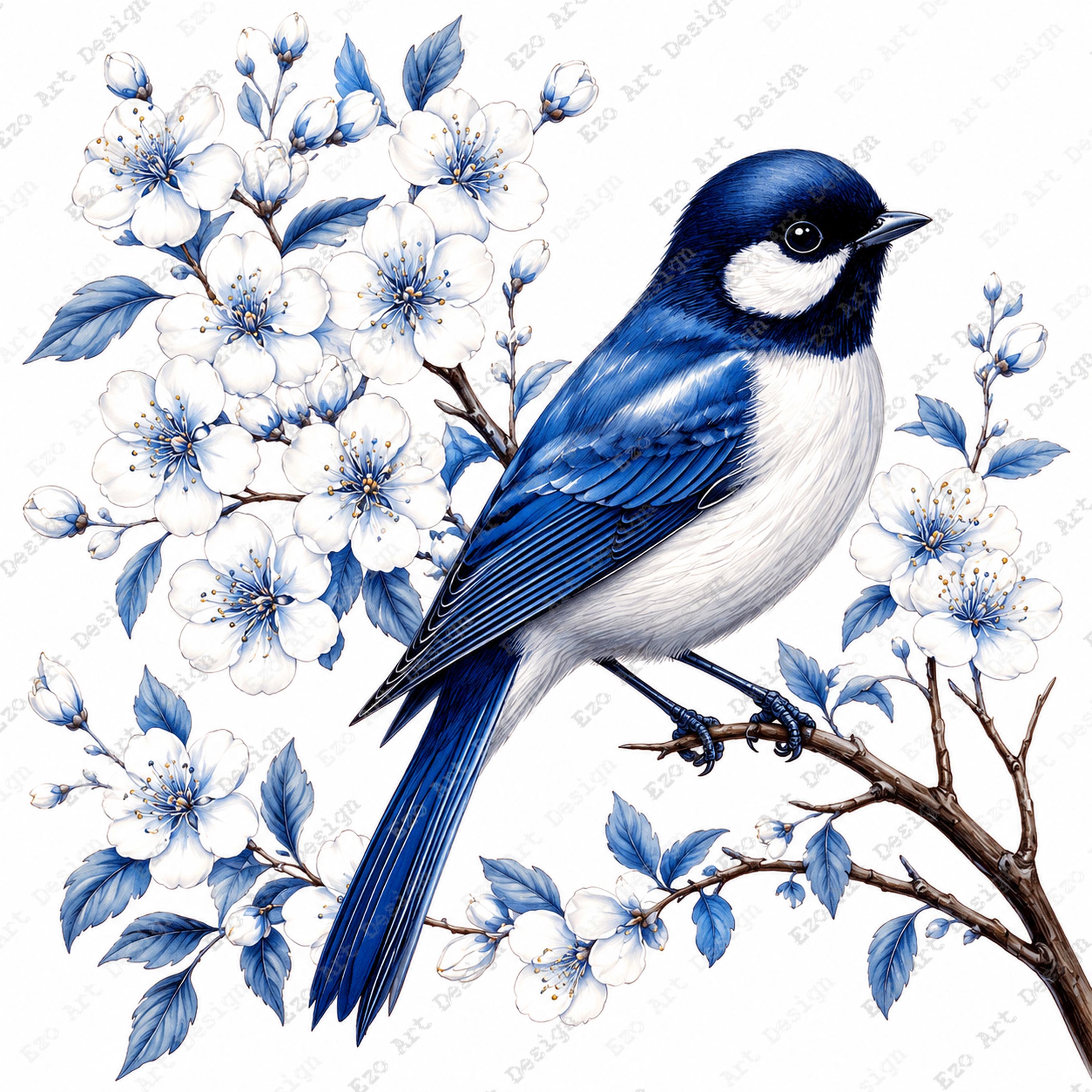 blue＊bird様 orderページ☽⋰ Blue Bird Delft Clipart, Floral Branch Design, Chinoiserie Nature