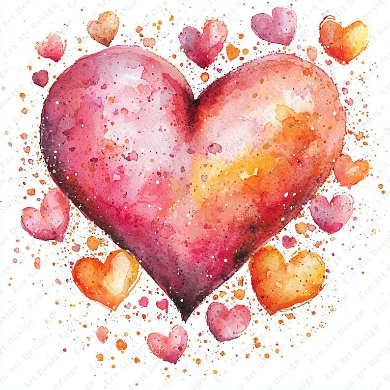 Watercolor Heart Clipart, Valentine's Day Graphics (digital Download ...