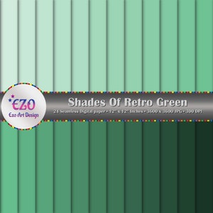 Shades Of Retro Green Digital Paper Pack, 24 Papers, Scrapbook Papers, Printable Papers, Commercial Use, craft supplies, Instant Download