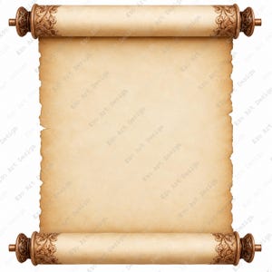 Medieval Scroll Clipart, Antique Parchment Roll Printable, Aged Paper Frame Art (Digital Download)