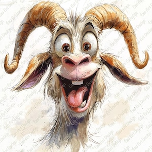 Funny Goat Clipart, 10 High Quality JPG, Laughing Goat, Quirky Goat, Playful Goat Digital Download, junk journal Kit