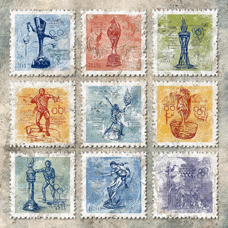 Stamp Collection Clipart, Vintage Postage Stamps Ephemera, Junk Journal ...