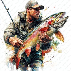Carp Fishing Clipart, 10 High Quality JPG, Mirror Carp, Master Fisherman, Big Fish Digital Download, junk journal Kit