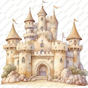 Cartoon Sand Castle Clipart, 10 High Quality JPG, Sand Castle Art, Beach Sand Castle, Summer Beach Art Digital Download, junk journal Kit
