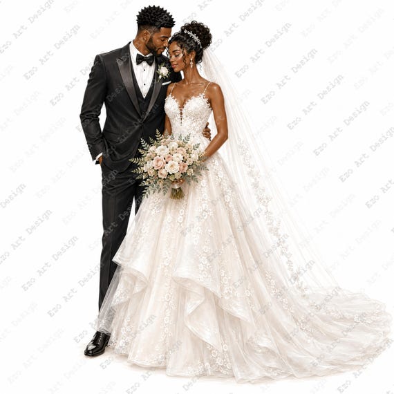 Wedding Couple Clipart, Bride Groom Illustration, Elegant Wedding Art (digital Download)