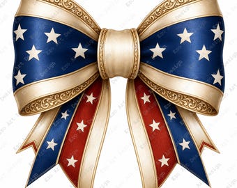 Patriotisk rosett Clipart, USA:s flaggband stjärnor, utskrivbar konst för fjärde juli (digital nedladdning)