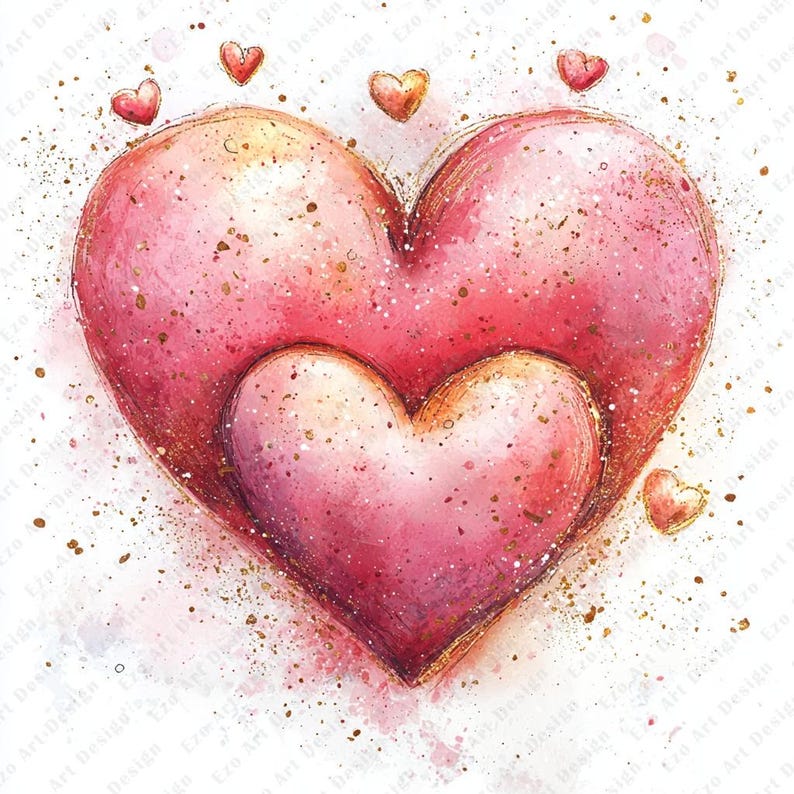 Watercolor Heart Clipart, Valentine's Day Graphics (digital Download ...