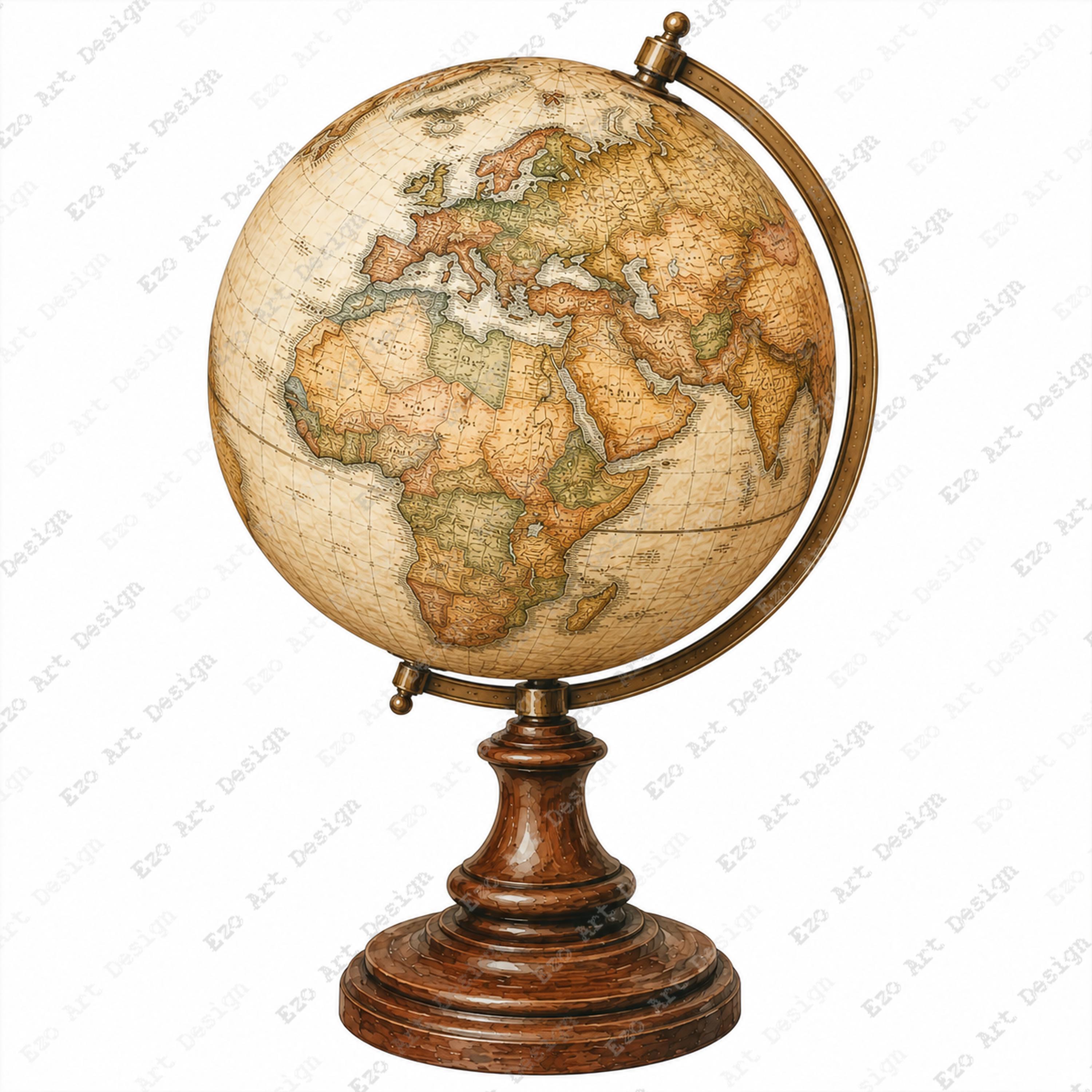 Vintage Globe Clipart, Old World Map Printable, Antique Globe Art ...
