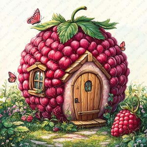 Obst Feenhaus Clipart, 12 JPG, digitaler Download, druckbare Fee Haus Clipart, süßes Feenhaus Kunsthandwerk, Kartenherstellung