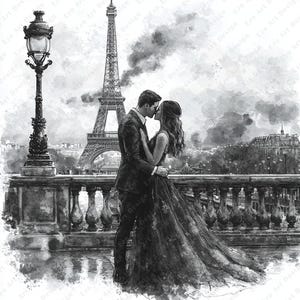 Paar in Paris Clipart, 10 hochwertige JPG, Liebe in Paris, Valentinstag, glückliches Paar Digital Download, Junk Journal Kit