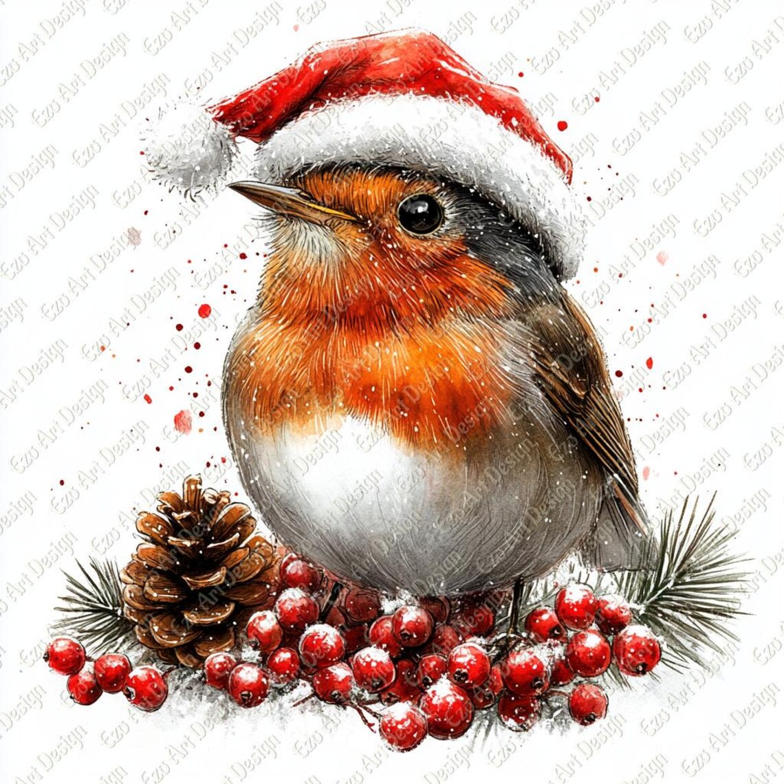 Christmas Robin Clipart, Santa Hat Bird JPG (digital Download) - Etsy