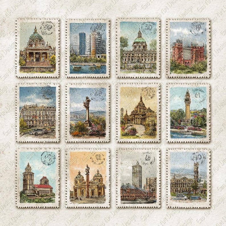 Stamp Collection Clipart, Vintage Postage Stamps Ephemera, Junk Journal ...