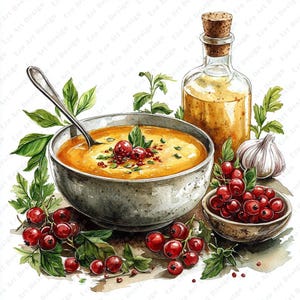 Grandma&#39;s Soup Clipart, 10 High Quality JPG, Soup Cookbook, Grandma&#39;s Soup, Healing Soups Digital Download, junk journal Kit