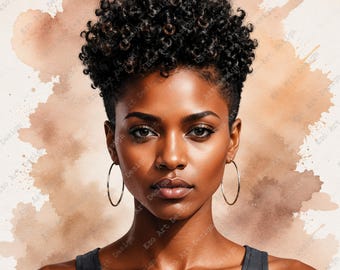 Black Women Faces Clipart, Watercolor African American Portrait Art, Woman Face Print (Digital Download)