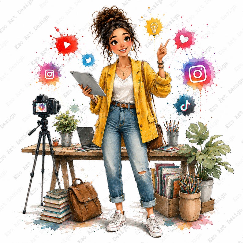 Boss Girl Clipart, Creative Woman Printable, Boho Office Art (digital ...