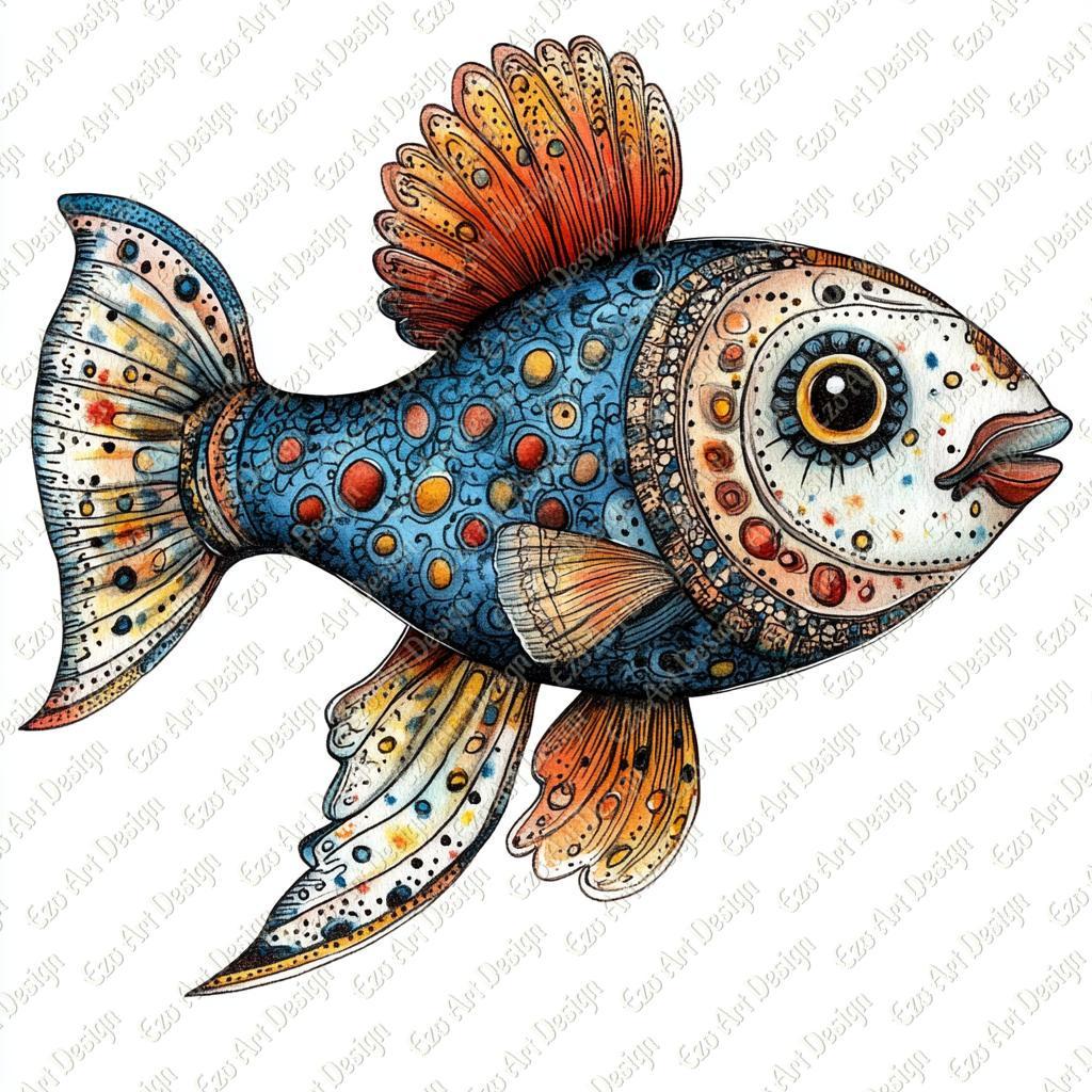 Boho Fish Clipart, Colorful Sea Art, Decorative Fish (digital Download ...