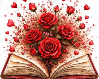Immagini clipart di rose romantiche per libri, stampe floreali per San Valentino, arte d'amore vintage (download digitale)