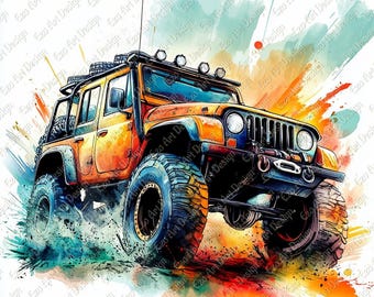 Off-road Truck Clipart, Monster JPG, Pickup Watercolor Art