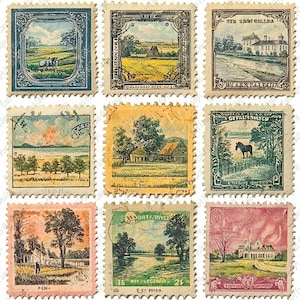 Colección de sellos, 10 imágenes prediseñadas en formato JPG de alta calidad, sellos postales, sellos antiguos, sellos efímeros, descarga digital, kit de diario basura