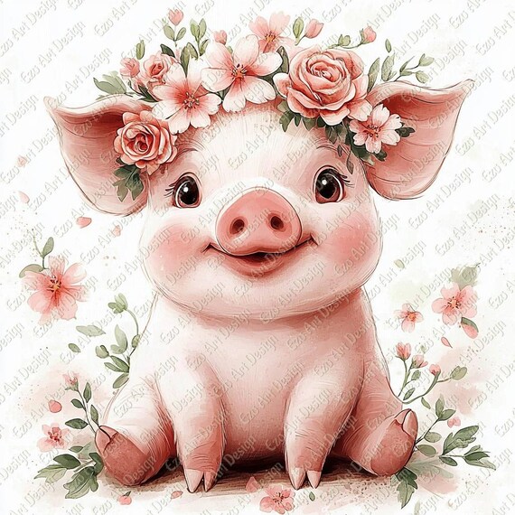 油絵　専用　頭に花をのせた豚 油絵 専用 頭に花をのせた豚 油絵 専用 頭に花をのせた豚