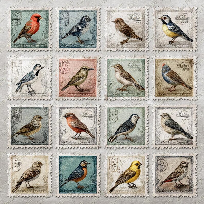 Stamp Collection Clipart, Vintage Postage Stamps Ephemera, Junk Journal ...