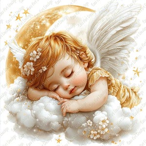 Sovande babyängel Clipart, ängel på moln (digital nedladdning 10 JPG)
