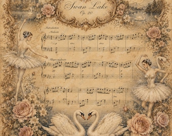 Vintage Sheet Music Clipart, Floral Rose Music Paper, Antique Journal Printable Art (Digital Download)