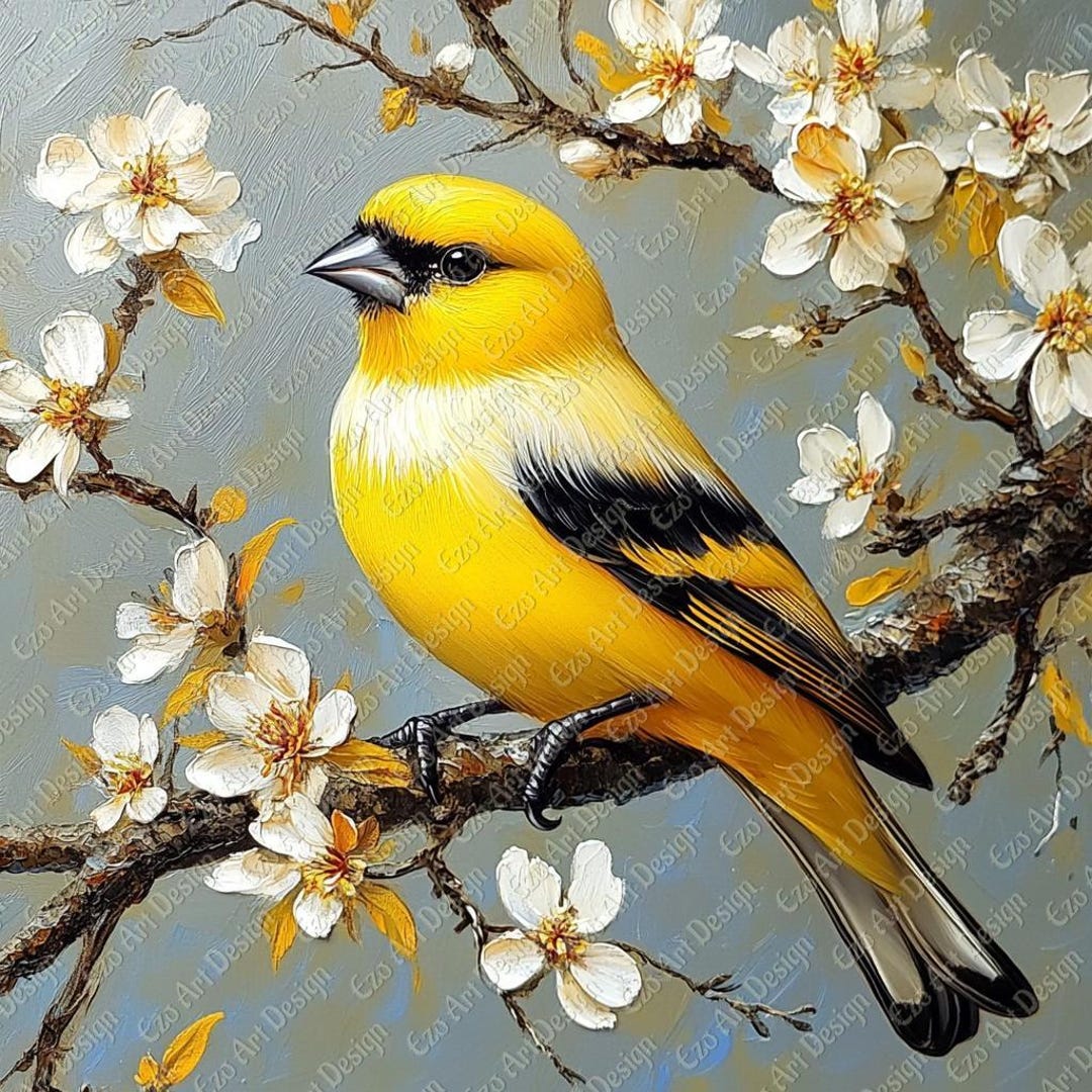 Best HD Pictures about  Handmade Prints Yellowbird Art Design  with No AI Images