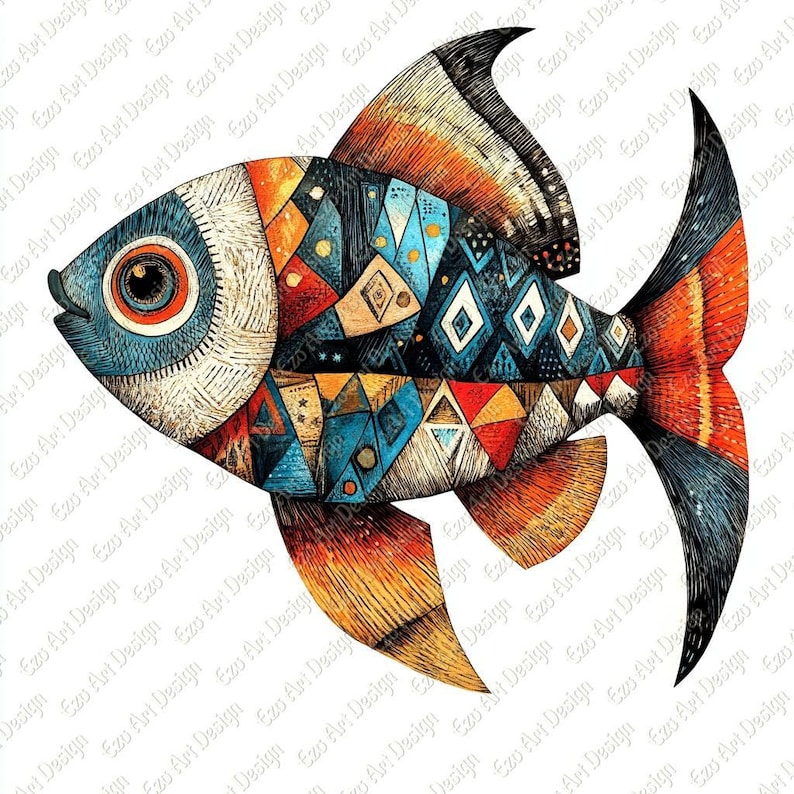Boho Fish Clipart, Colorful Sea Art, Decorative Fish (digital Download ...