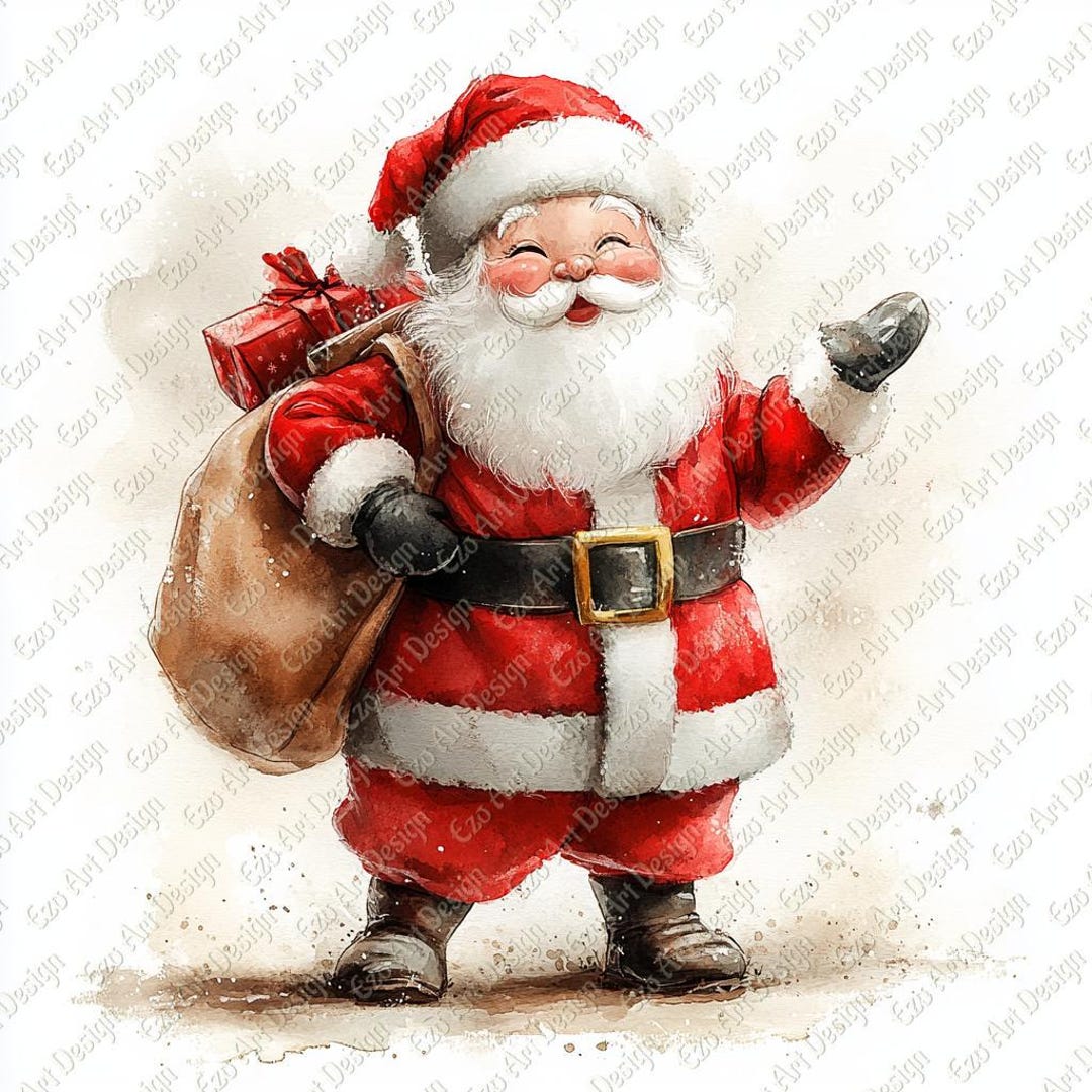 Watercolor Santa Clipart, Gift Santa, Red Suit Joy (digital Download ...