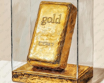 Imágenes prediseñadas de lingotes de oro en acuarela, uso comercial (descarga digital)