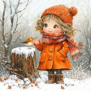 Clipart fille et oiseau, 12 JPG, téléchargement numérique, clipart imprimable petites filles, travaux manuels petits oiseaux, fabrication de cartes, kit de journal indésirable