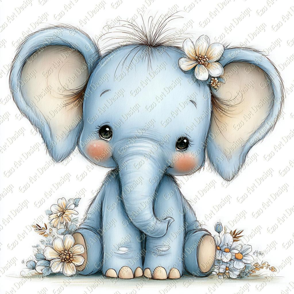 Imágenes prediseñadas de elefante bebé, lindos dibujos animados para la  habitación del bebé (descarga digital) - Etsy México, image size:1024x1024
