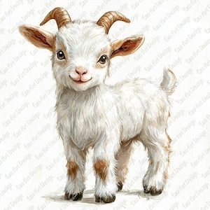 Goat Head Illustration Clipart, 10 High Quality JPG, Baby Goat Art, Cute Goat Clipart, Farm Animal Artwork Digital Download, junk journal