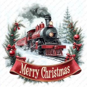 Clipart de tren navideño, 12 JPG, descarga digital, clipart de Feliz Navidad imprimible, manualidades con papel Polar Express, fabricación de tarjetas, diario basura