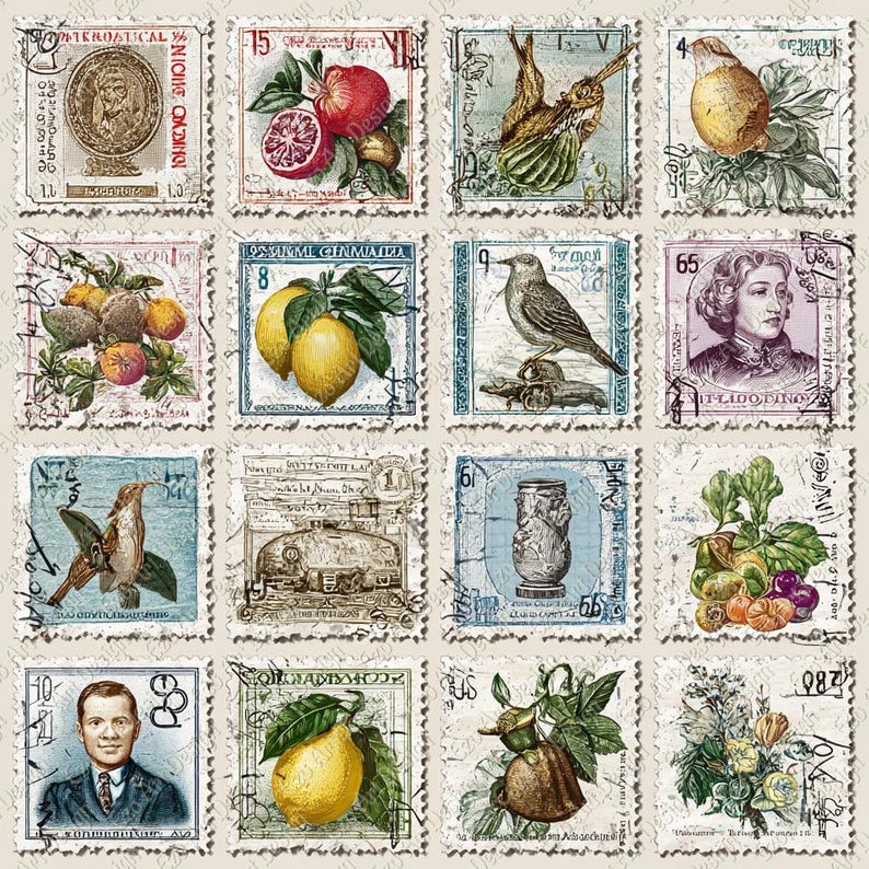 Stamp Collection Clipart, Vintage Postage Stamps Ephemera, Junk Journal ...