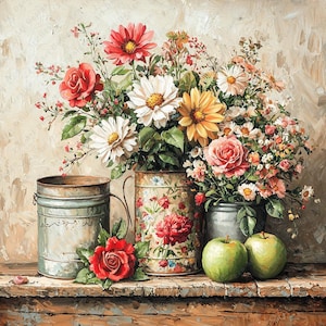 Blumengläser Clipart, 10 hochwertige JPG, Blumenkästen, Zinn Blumentopf, antike Vase digitaler Download, Junk Journal Kit